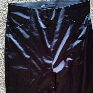 Zara Shiny Satin Stretch Slacks Front Slit